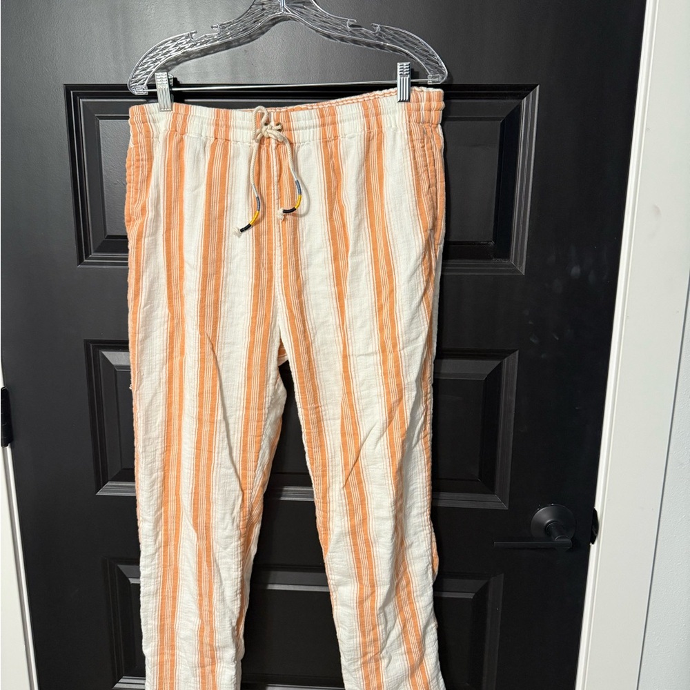 Faherty Cotton Straight Leg Orange and White Pants